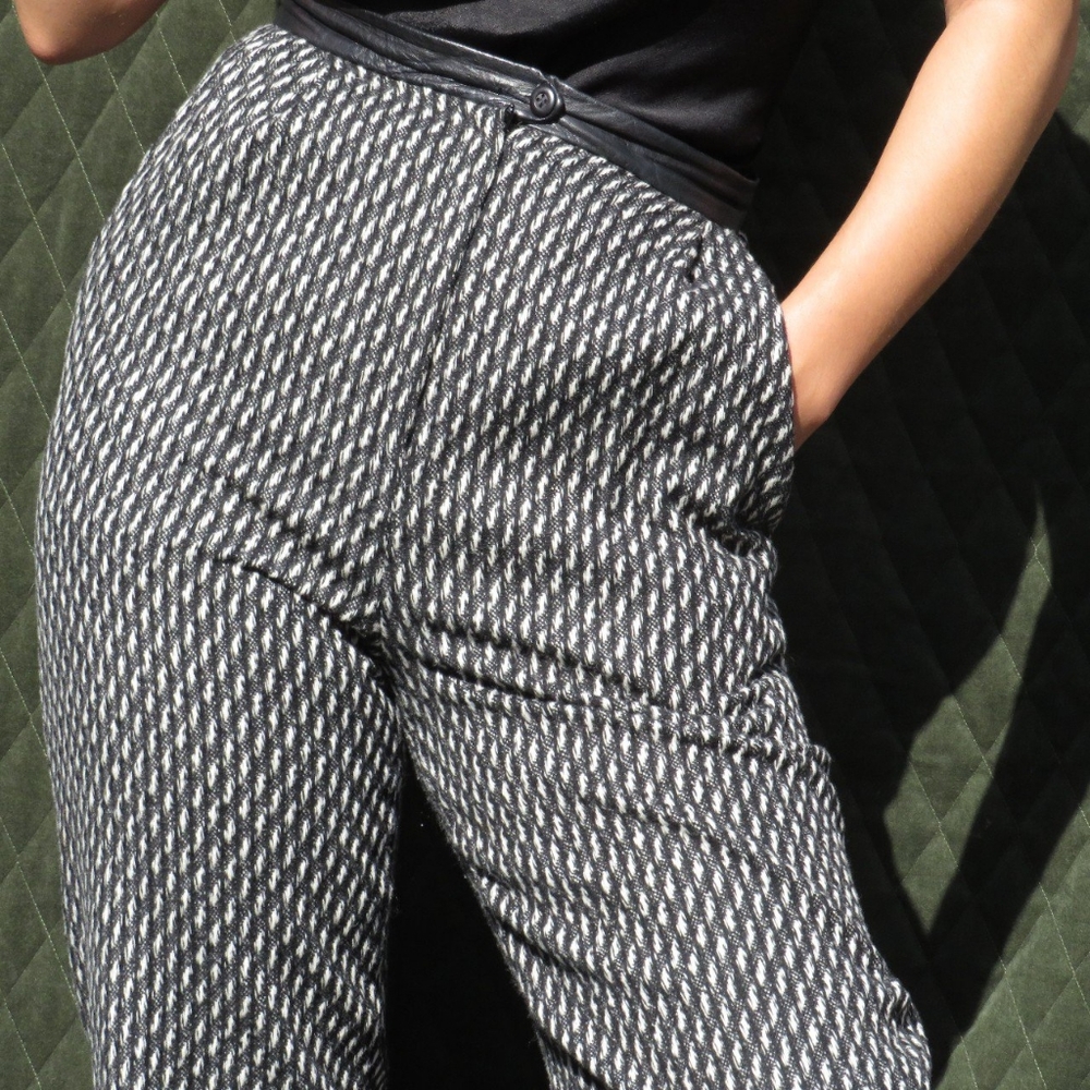 Wool and leather  patterned straight leg pant